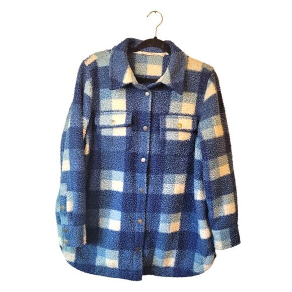 Soft Surroundings Blue and White Teddy Sherpa Shacket - Picture 1 of 5